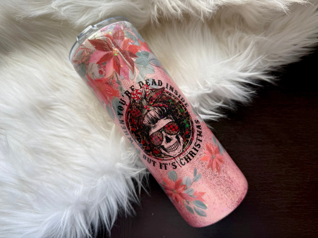 20oz Stainless Steel Tumbler - Dead Inside But It's Christmas Skelly