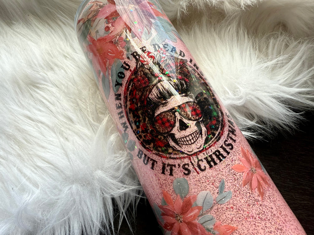 20oz Stainless Steel Tumbler - Dead Inside But It's Christmas Skelly