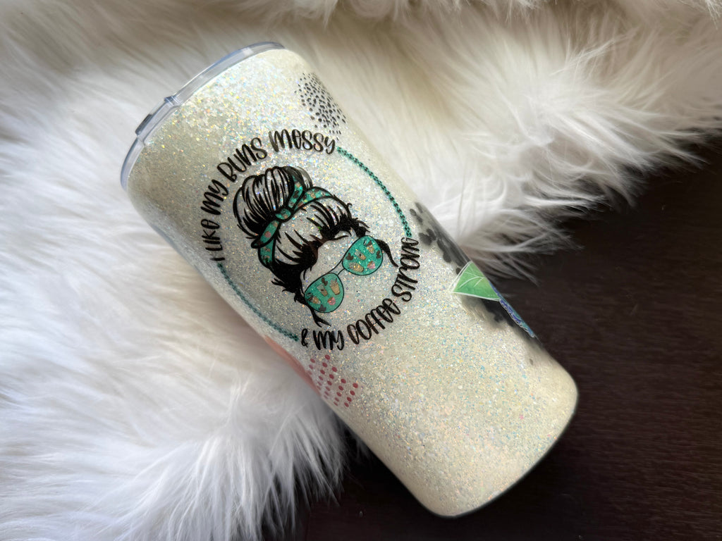 20oz Stainless Steel Tumbler - Messy Buns & Strong Coffee