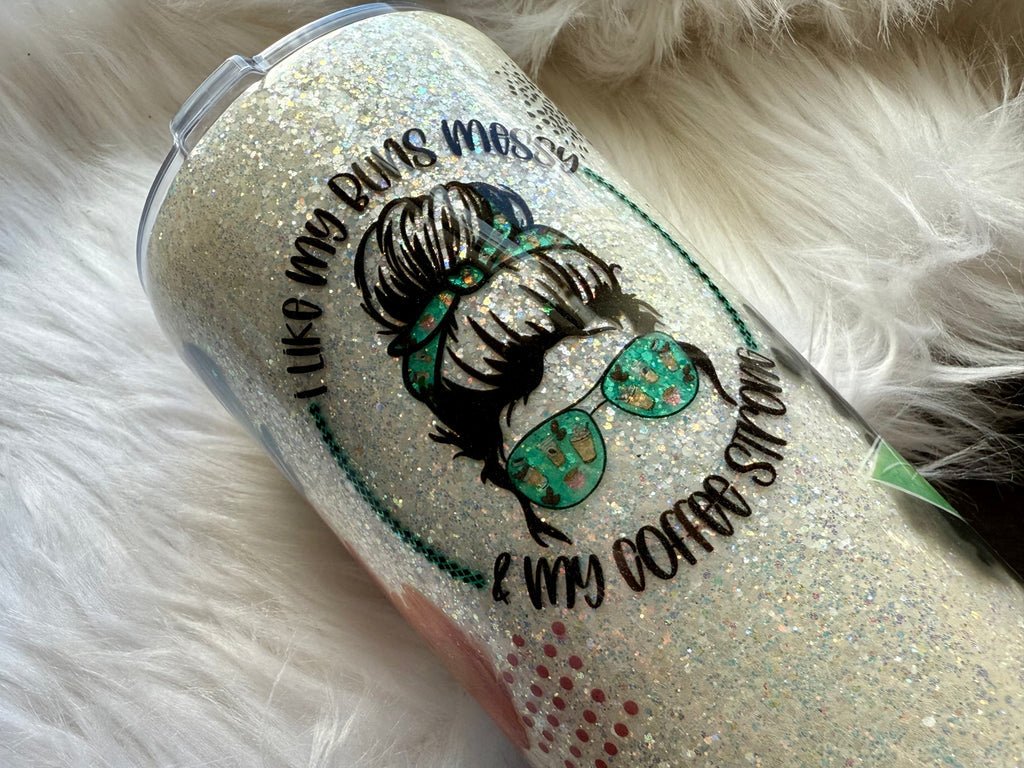 20oz Stainless Steel Tumbler - Messy Buns & Strong Coffee