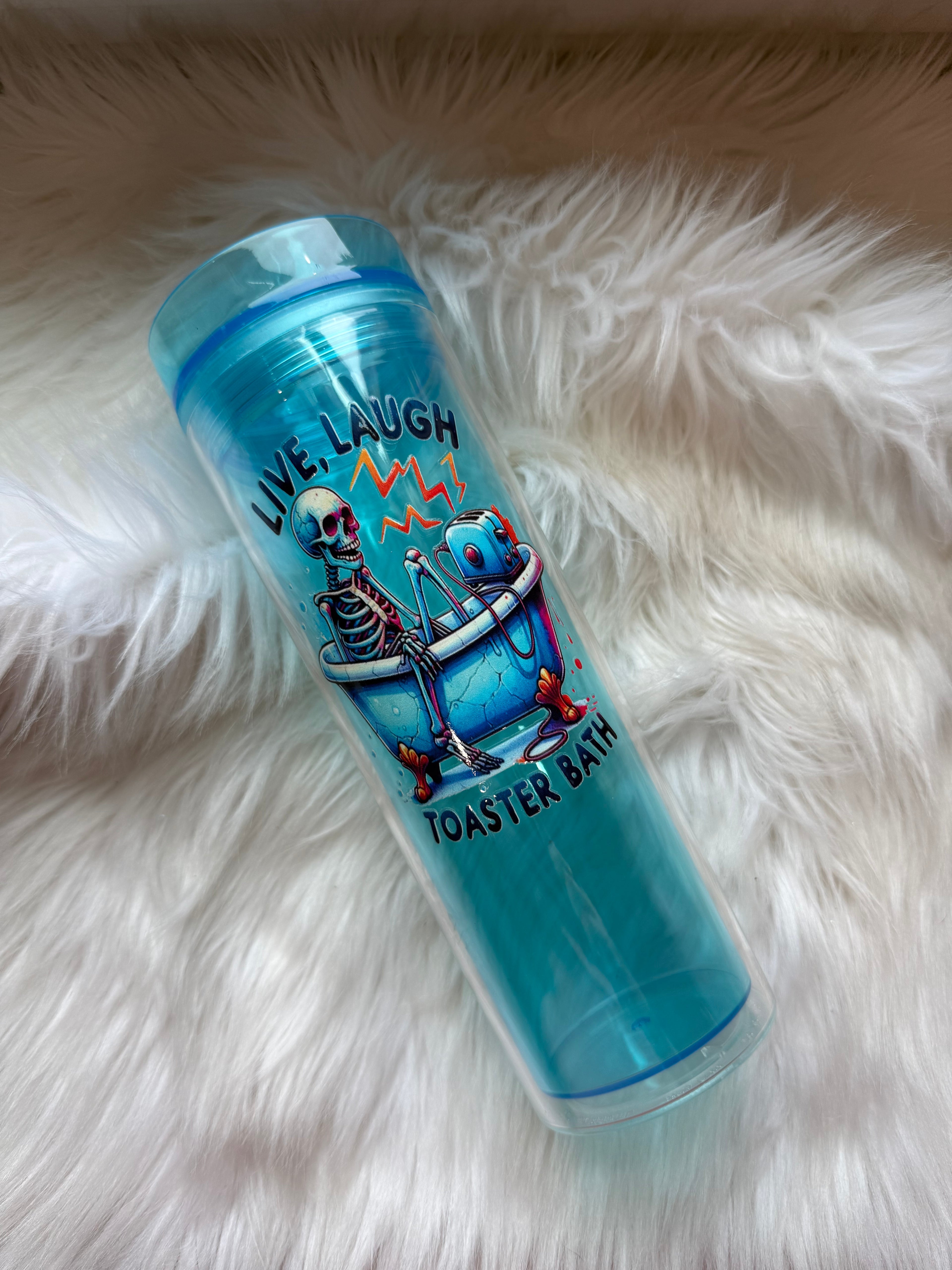 16oz Skinny Acrylic Tumbler - Toaster Bath Skelly