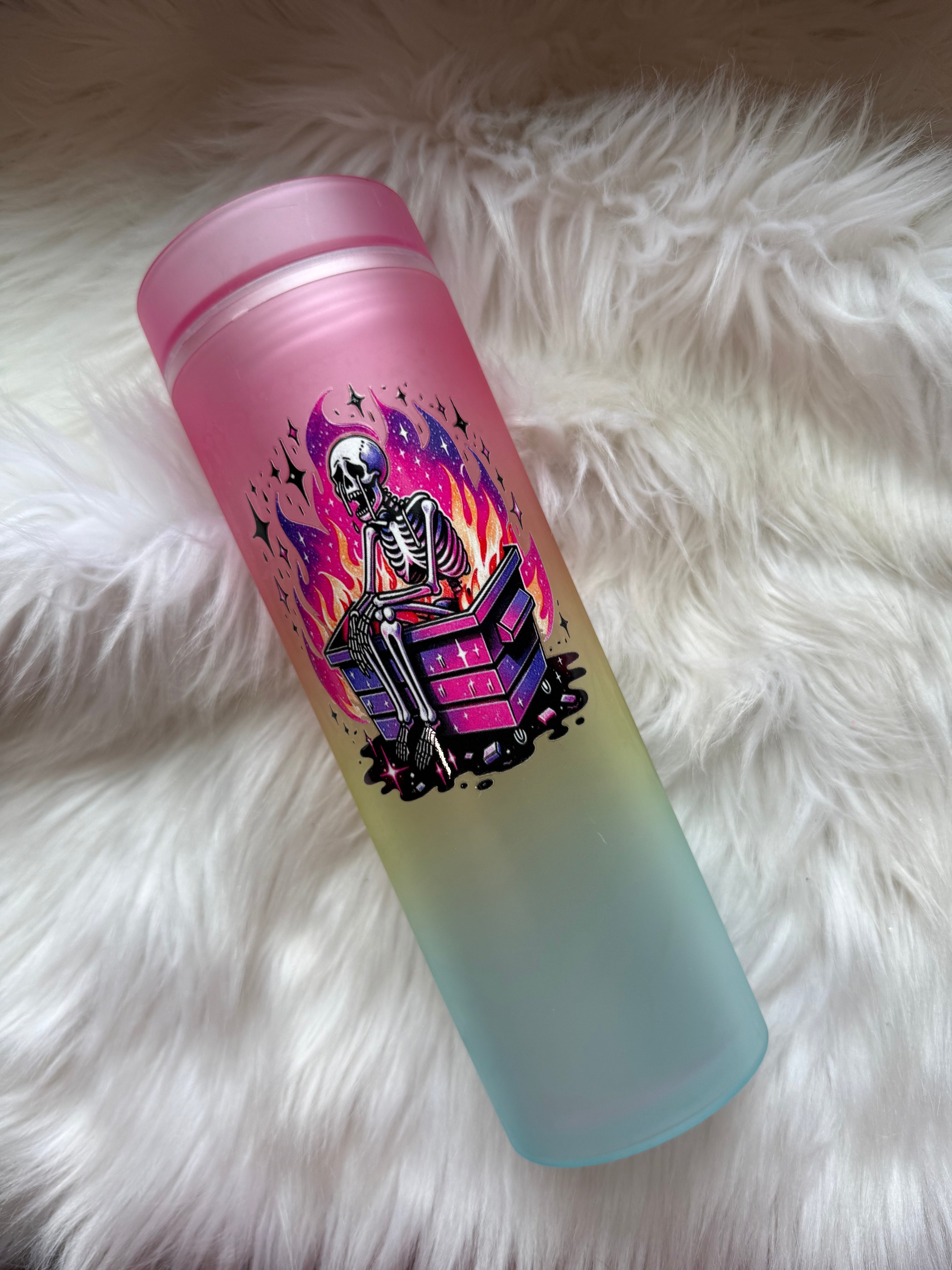 16oz Skinny Acrylic Tumbler - Dumpster Fire Skelly