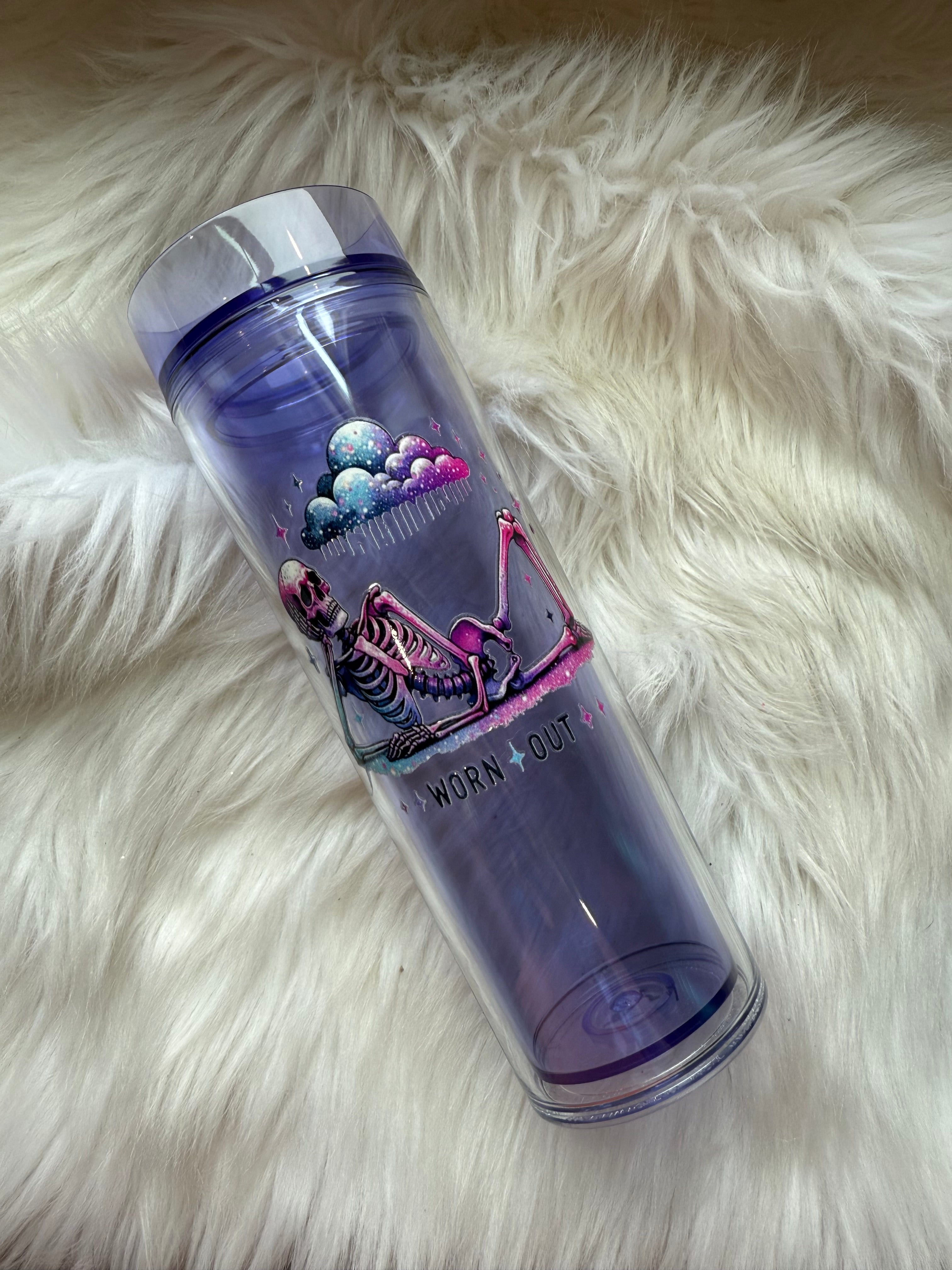 12oz Skinny Acrylic Tumbler - Worn Out Skelly