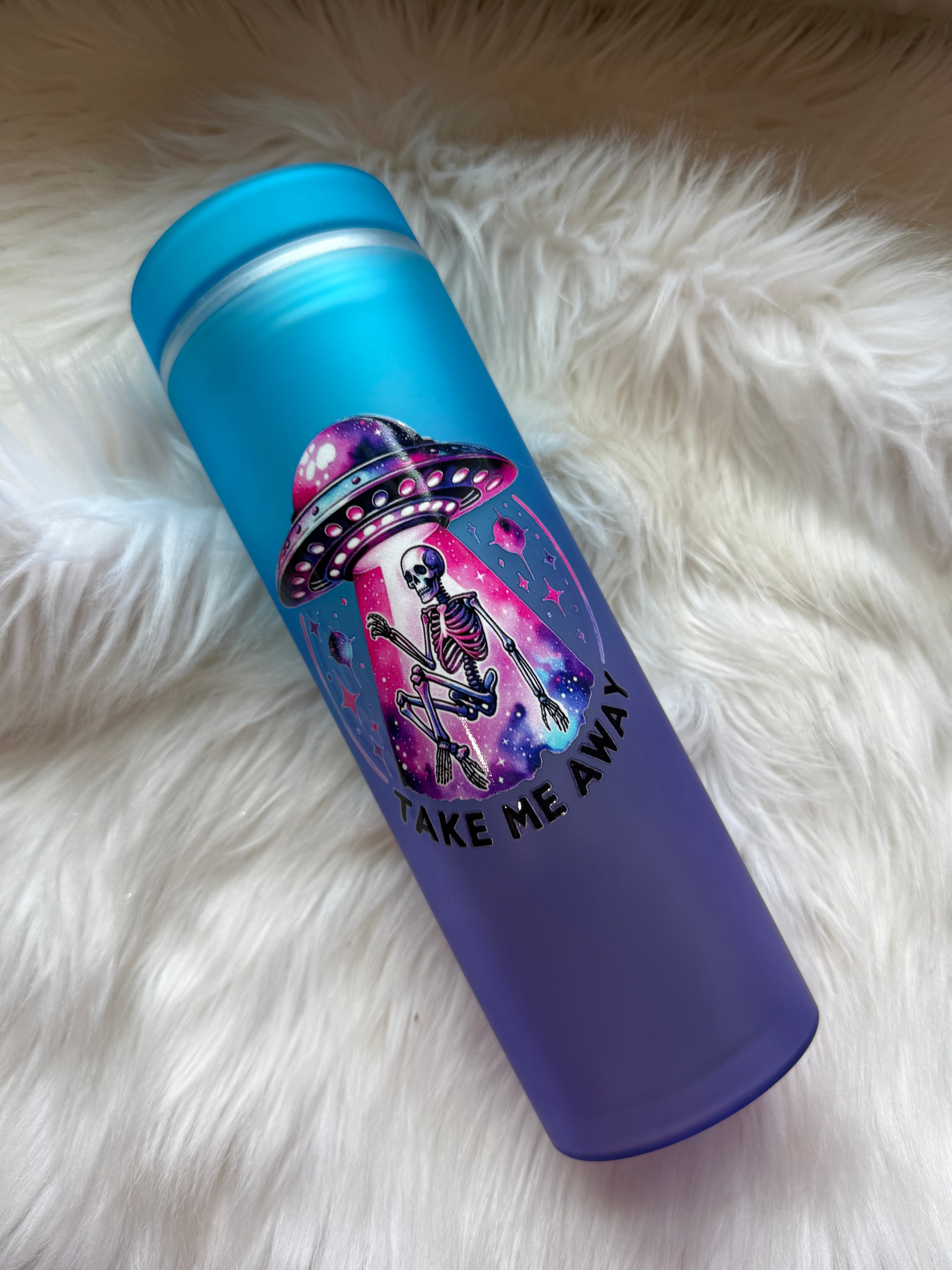 16oz Skinny Acrylic Tumbler - Take Me Away Skelly