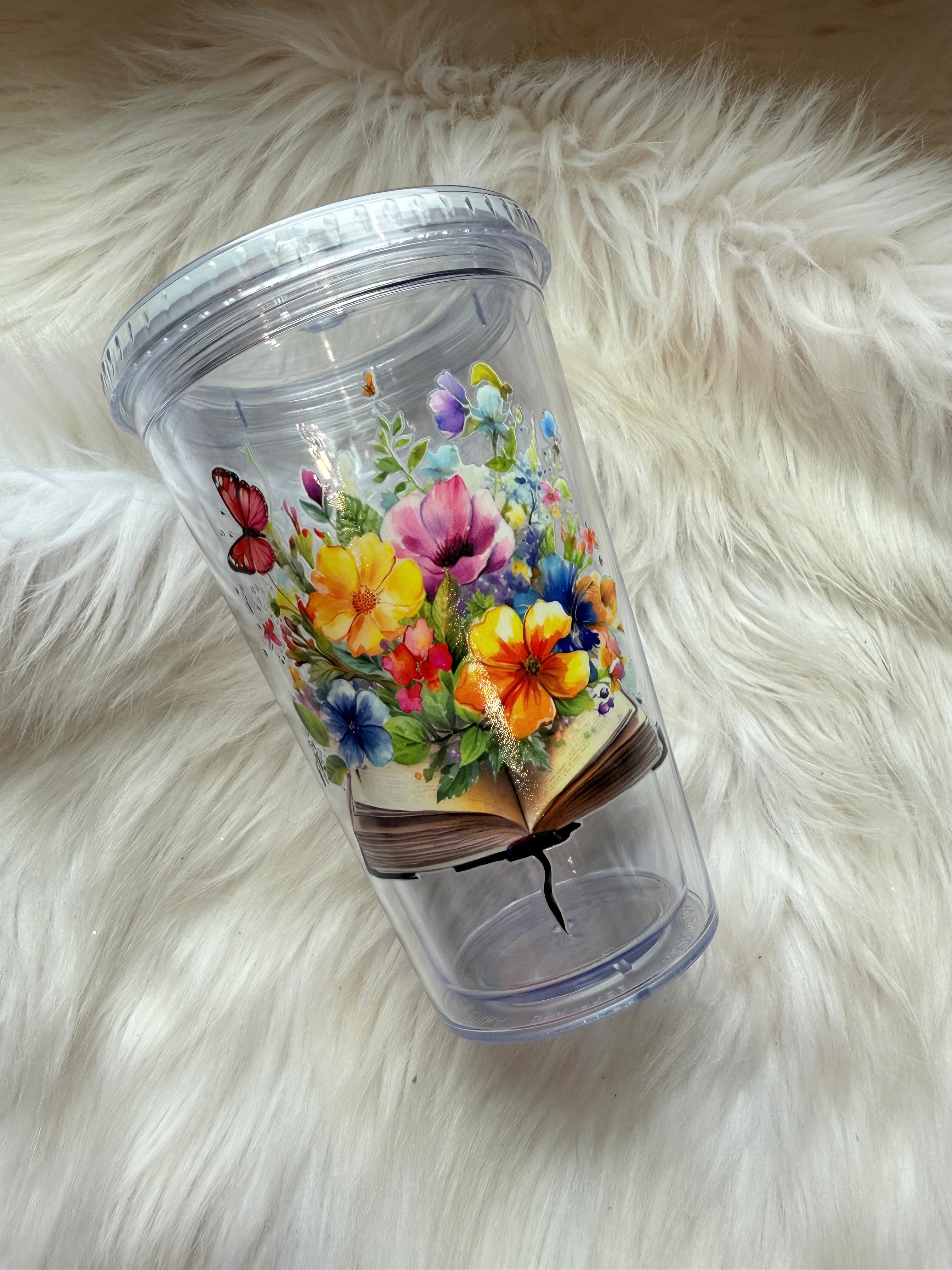 12oz Acrylic Tumbler - Floral Book