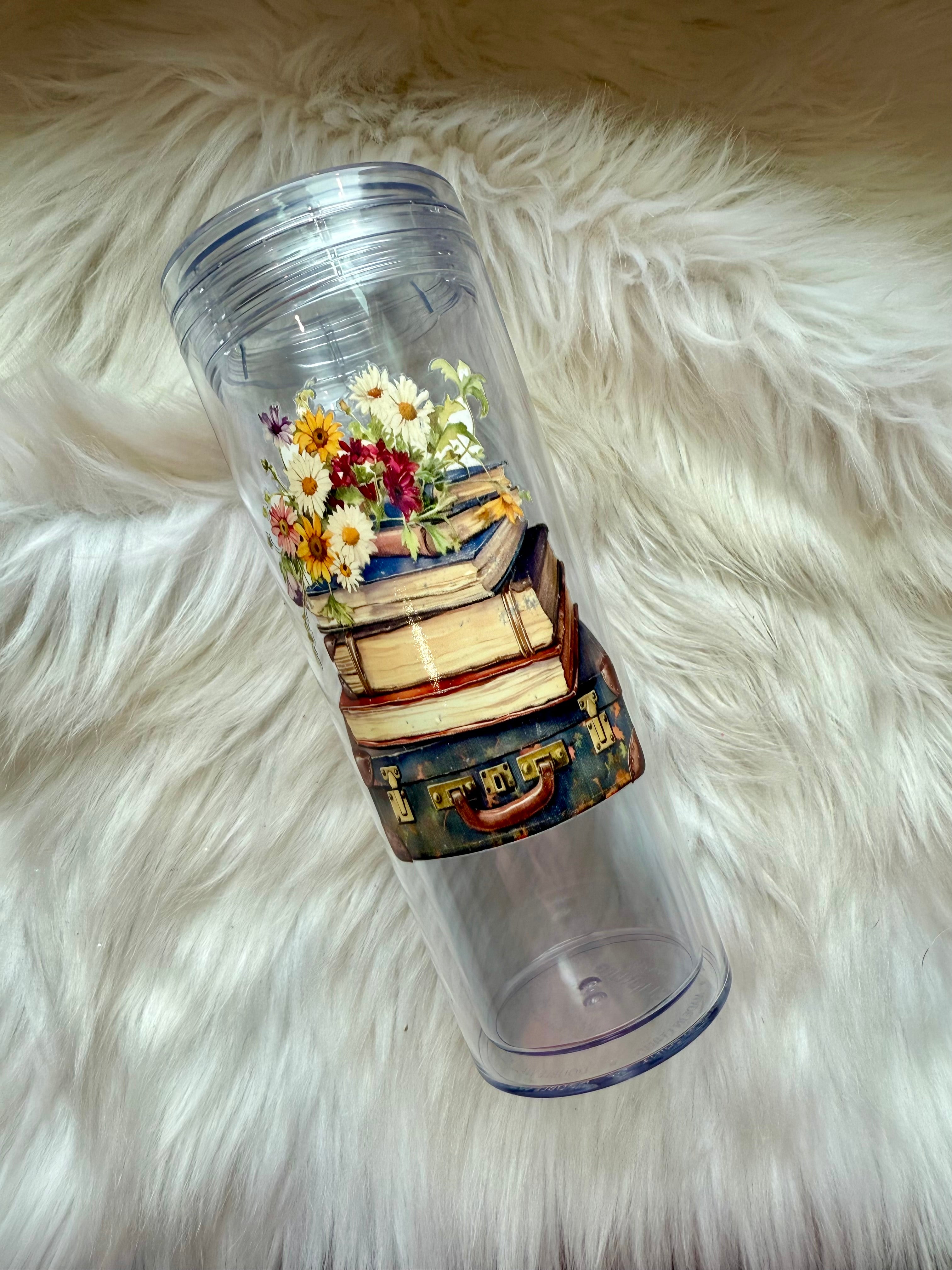 16oz Skinny Acrylic Tumbler - Floral Books