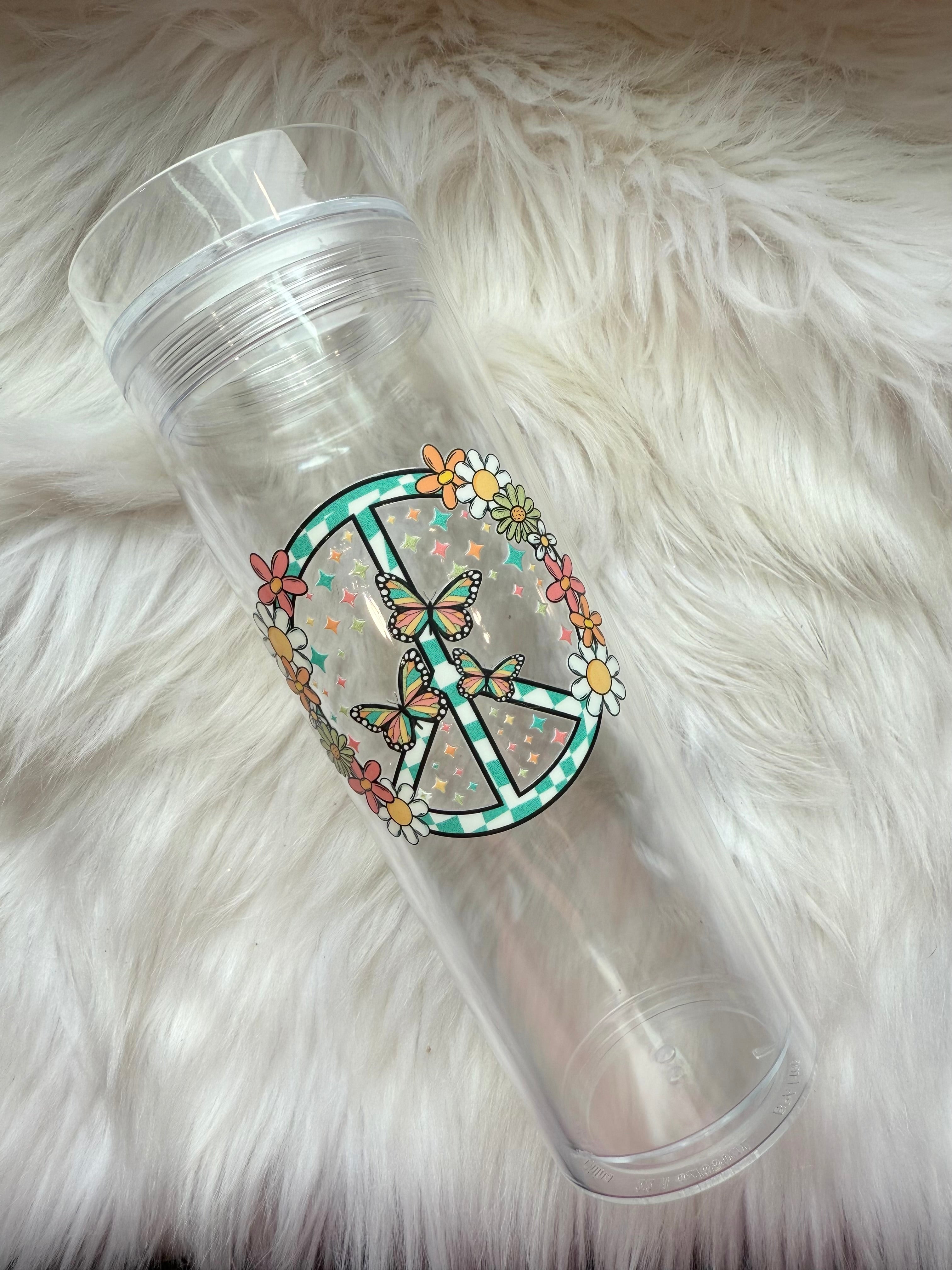 16oz Skinny Acrylic Tumbler - Peace Sign