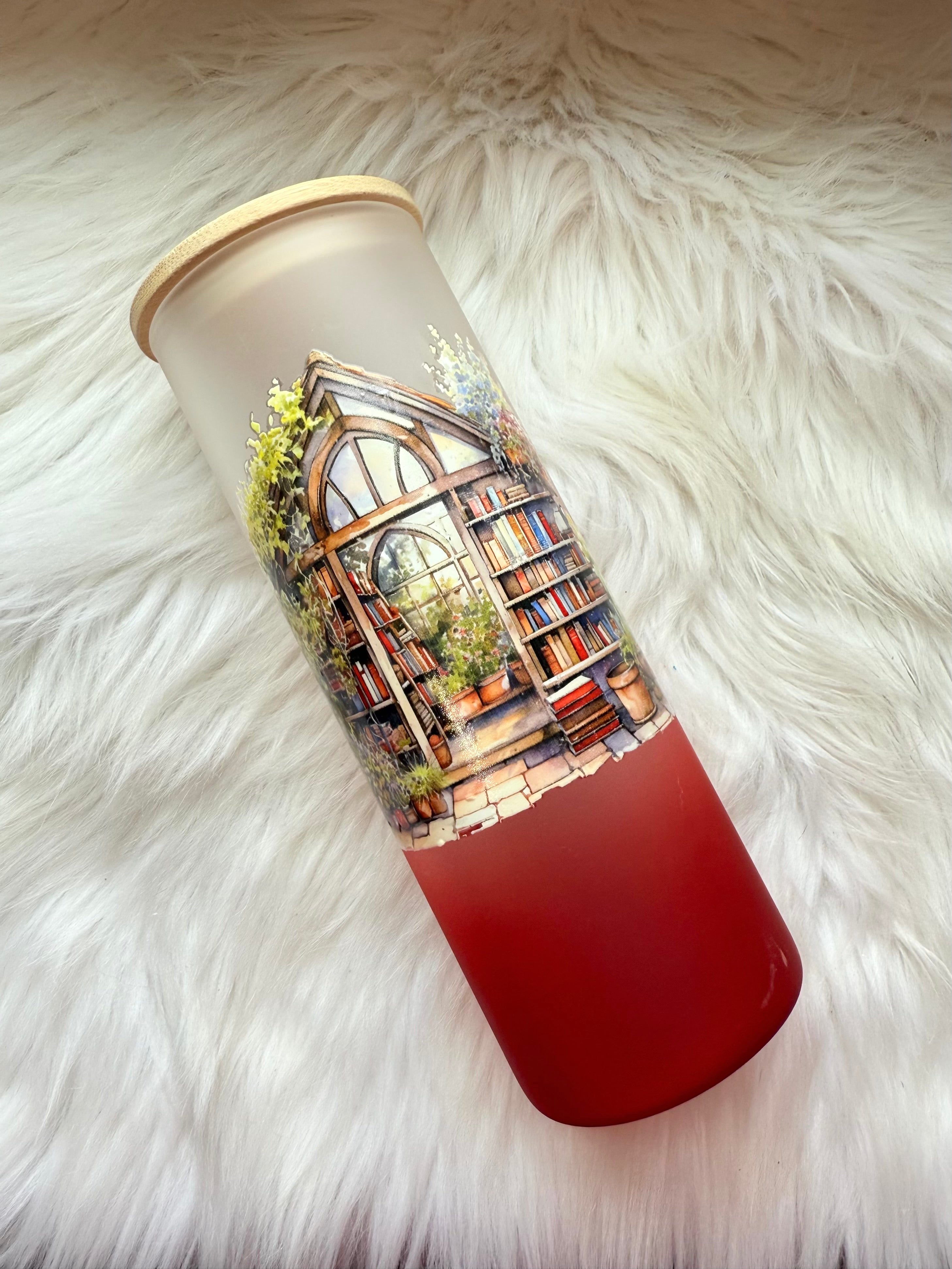 16oz Frosted Glass Tumbler - Floral Book Store