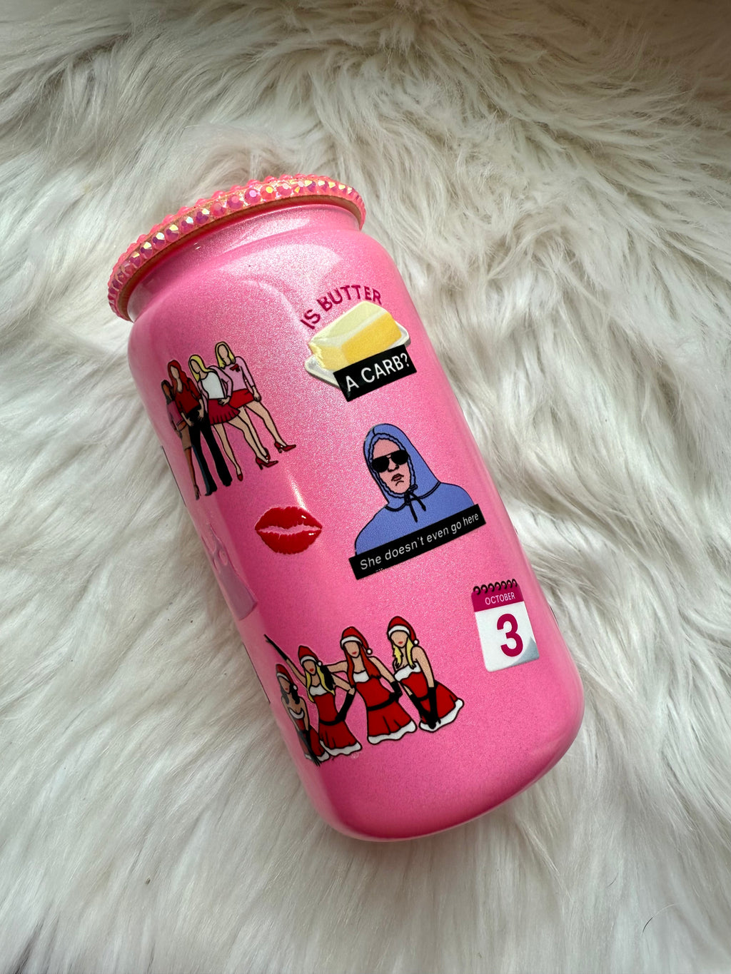 12oz Glass Can Bling Lid Tumbler - Burn Book (Oopsie Tumbler - Pls Read Description)