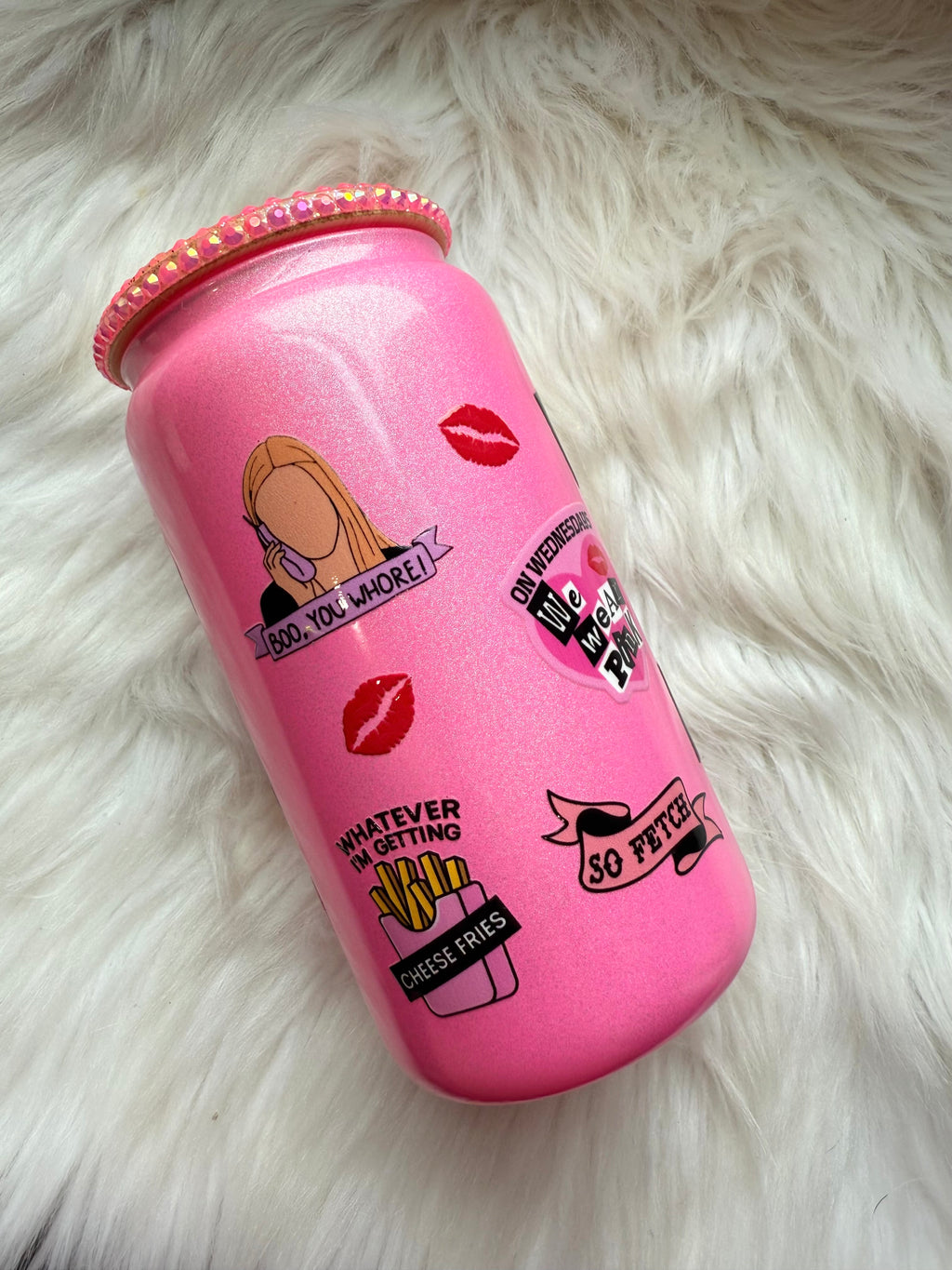 12oz Glass Can Bling Lid Tumbler - Burn Book (Oopsie Tumbler - Pls Read Description)