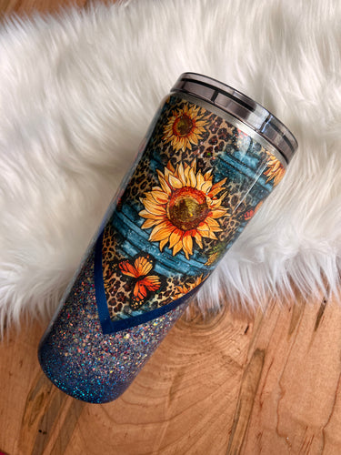 32oz Tumbler - Stay Wild Moon Child Sunflower V-Split